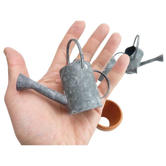 Miniature Terracotta Flower Pots an Watering Can Set Fairycore Succulents Doll - Picture 2 of 5